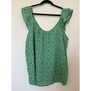 Green and White Floral Tank Top Blouse NEW